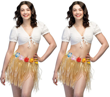 Boland Hawaii verkleed rokje - 4x - voor volwassenen - naturel - 45 cm - rieten hoela rokje - tropisch - One size