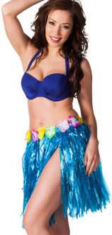 Boland Hawaii verkleed rokje - voor volwassenen - blauw - 45 cm - rieten hoela rokje - tropisch
