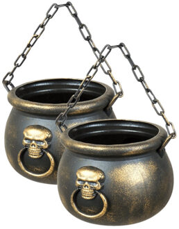 Boland Heksenketel - 2x - goud - kunststof - 13 x 19 cm - kookpot - halloween