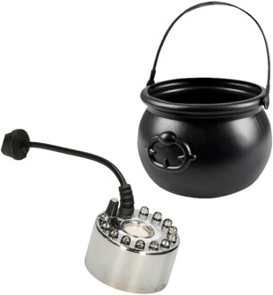 Boland Heksenketel zwart kunststof - met mistmaker rookmachine - en licht - 18 x 14 cm - Halloween