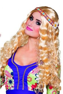 Boland Hippie/Flower Power/Sixties thema verkleedpruik - dames - met haarband - blond - lang haar