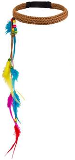 Boland Hippie hoofdband dames bruin met gekleurde veren