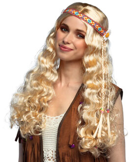 Boland Hippie pruik - blond - lang haar - vlecht - flower power - carnaval - hippie