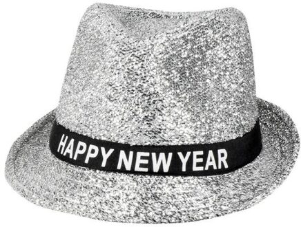 Boland hoed Sparkling 'Happy New Year' unisex zilver one size Zilverkleurig