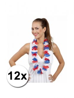 Boland Hollandse kleuren hawaii krans - 12x - bloemenslinger - rood wit blauw - hawaiislingers