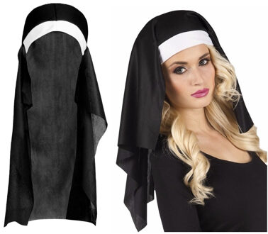 Boland Hoofdkapje Non - 2x - zwart/wit - one size - volwassenen - klooster thema - nonnen - carnaval