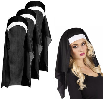 Boland Hoofdkapje Non - 4x - zwart/wit - one size - volwassenen - klooster thema - nonnen - carnaval