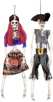 Boland Horror decoratie skeletten - set van 2x - 40 cm - Gipsy en piraat - Halloween poppen