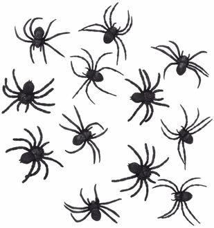 Boland Horror decoratie spinnen - 12x stuks - 8 cm - Halloween dieren - kunststof - zwart