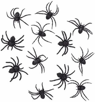 Boland Horror decoratie spinnen - 12x stuks - 8 cm - Halloween dieren - kunststof - zwart