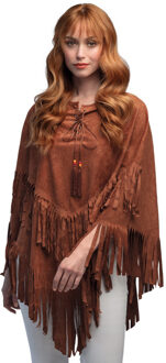 Boland Indiaanse Hippie poncho - bruin - one size - Verkleedkleding voor dames - Flower Power tijd