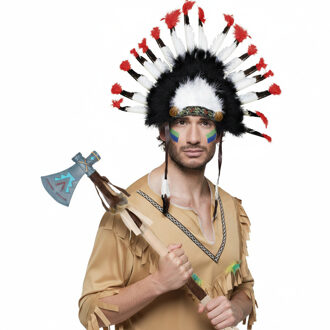 Boland Indianen verkleed accessoires set - Veren tooi en bijl - met ornamenten - volwassenen
