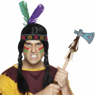 Boland Indianen verkleed accessoires set - Veren tooi en bijl - met ornamenten - volwassenen
