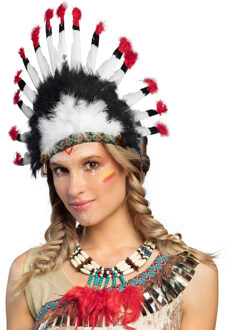 Boland Indianen verkleed accessoires set - Veren tooi en ketting - met ornamenten - volwassenen