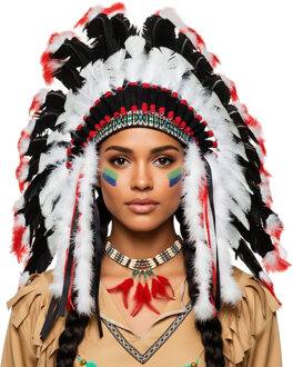 Boland Indianen verkleed accessoires set - Veren tooi en ketting - met ornamenten - volwassenen