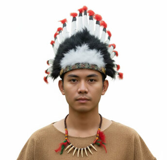 Boland Indianen verkleed accessoires set - Veren tooi en ketting - met ornamenten - volwassenen