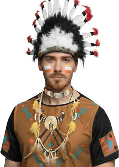 Boland Indianen verkleed accessoires set - Veren tooi en kettingen - met ornamenten - volwassenen