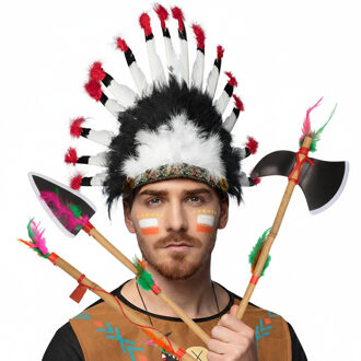 Boland Indianen verkleed accessoires set - Veren tooi en speren/bijl - met ornamenten - volwassenen