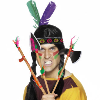 Boland Indianen verkleed accessoires set - Veren tooi en speren/bijl - met ornamenten - volwassenen