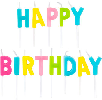 Boland kaarsjes op prikker Happy Birthday wax 13 stuks