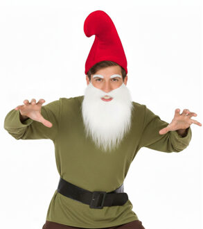 Boland Kabouter set - baard - wit - puntmuts - rood - carnaval - verkleden