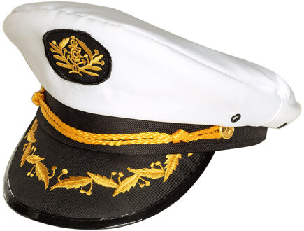 Boland Kapitein carnaval verkleed pet - wit/goud - voor volwassenen - Officier - Zeeman - Marine 57 cm - Verkleedhoofddeksels