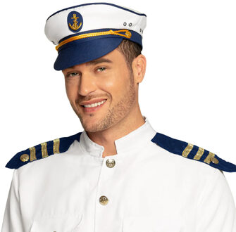 Boland Kapiteinspet - blauw/wit - one size - volwassenen - marine - verkleden - carnaval
