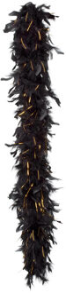 Boland Kerst boa - veren slinger - zwart/goud - 180 cm - 50 gram - kerstboomversiering - kerstslinger