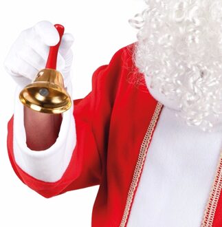 Boland Kerstman hand bel - 13 cm - Tafelbel - rood/goud - hout/metaal - Geluidmakers Brons