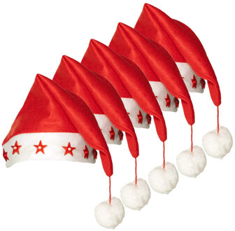 Boland Kerstmuts - 5x - rood - met lichtjes - volwassenen - verlichte kerstmuts - sterren