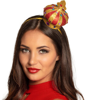 Boland Kroon op diadeem - haarband - goud/rood - met diamanten - koningsdag - carnaval Multi
