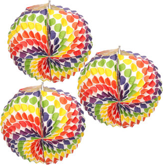 Boland Lampion met gekleurde stippen - Set van 4x stuks - papier - Dia 26 cm - Feestversieringen