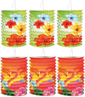 Boland Lampionnen Hawaii - 6x stuks - 16 cm - tropisch thema - versiering