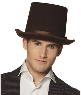 Boland Luxe hoge hoed voor heren - bruin - verkleed hoeden