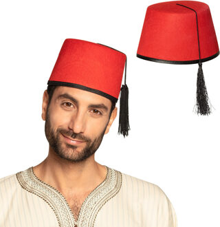 Boland Marokkaanse thema Carnaval verkleed Fez hoed - 2x - rood - Oosters/1001 nacht themafeest - voor volw