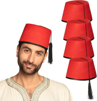 Boland Marokkaanse thema Carnaval verkleed Fez hoed - 5x - rood - Oosters/1001 nacht themafeest - voor volw