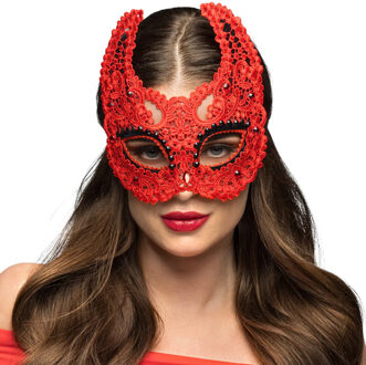 Boland masker Duivel - rood - kant - halloween/horror - voor dames