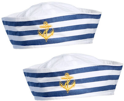 Boland Matrozen hoedje - 2x - wit - polyester - carnaval outfit - matrozen/maritiem thema