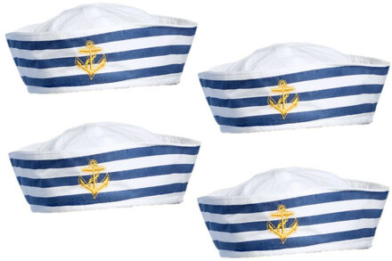 Boland Matrozen hoedje - 4x - wit - polyester - carnaval outfit - matrozen/maritiem thema