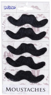 Boland Mexicaanse snorren - 5x stuks - zwart - nepsnorren - plaksnorren - verkleden - carnaval