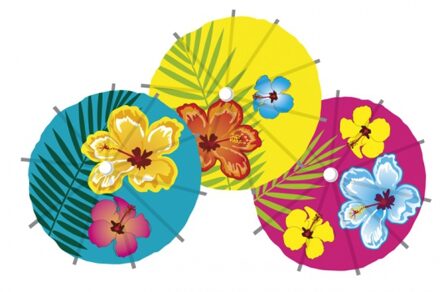 Boland mini parasols - 30x stuks - multi color - hawaii - tropisch thema - cocktail/ijsjes paraplu