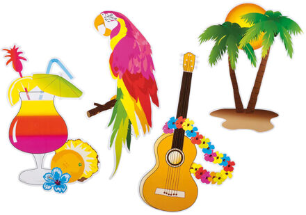 Boland Muurversiering Hawaii - 4x stuks - 35 cm - tropisch thema - versiering