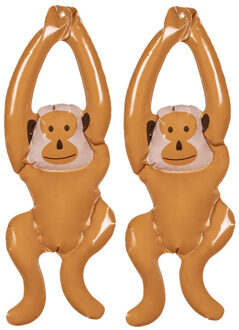 Boland Opblaasbare dieren - 2x - Aapje - bruin - 61 cm - kunststof pvc - Jungle - Hawaii - Tropisch - Apen
