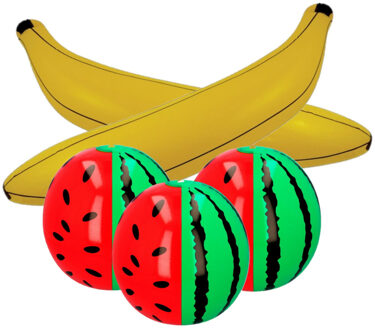 Boland Opblaasbare fruit mix - 2x banaan 71 cm en 3x Watermeloen 35 cm - deco opblaasartikelen