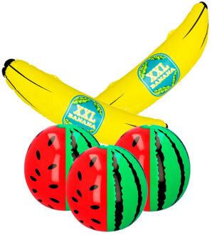Boland Opblaasbare fruit mix - 2x banaan 80 cm en 3x Watermeloen 35 cm - deco opblaasartikelen