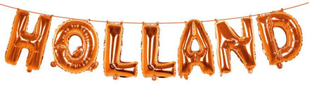 Boland Oranje feest folie ballonenslinger set met tekst HOLLAND 400 cm