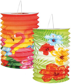 Boland Papieren hawaii tropisch thema feest lampionnen 2x stuks - Feestlampionnen Multikleur