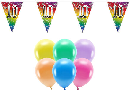 Boland Party - 10e jaar verjaardag versiering - 100x ballonnen - 2x leeftijd vlaggetjes