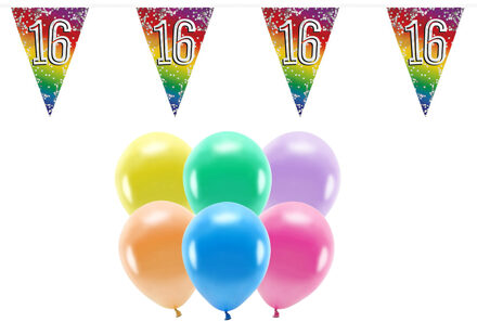 Boland Party - 16e jaar verjaardag versiering - 100x ballonnen - 2x leeftijd vlaggetjes