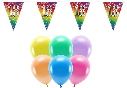 Boland Party - 18e jaar verjaardag versiering - 100x ballonnen - 2x leeftijd vlaggetjes